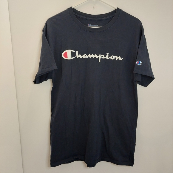Champion Men's Size Medium Shirt Logo Short Sleeve Tee Blue Top - Picture 2 of 5